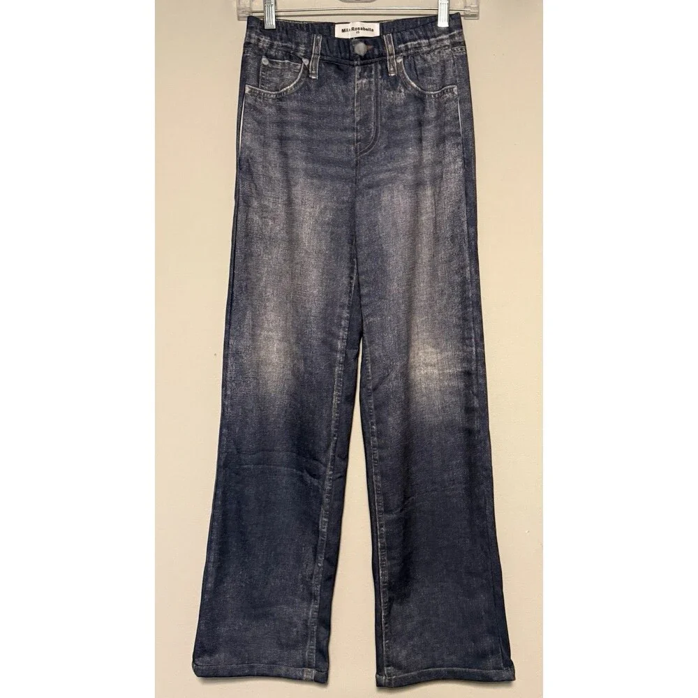 NWT Mila Rosabella Sweatpant Jeans XS Wide Leg Dark Blue Loungewear